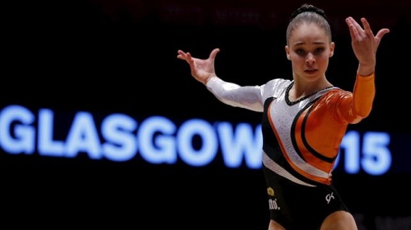 Eythora Thorsdottir of the Netherlands performs her floor routine during the women's team final at the World Gymnastics Championships at the Hydro arena in Glasgow